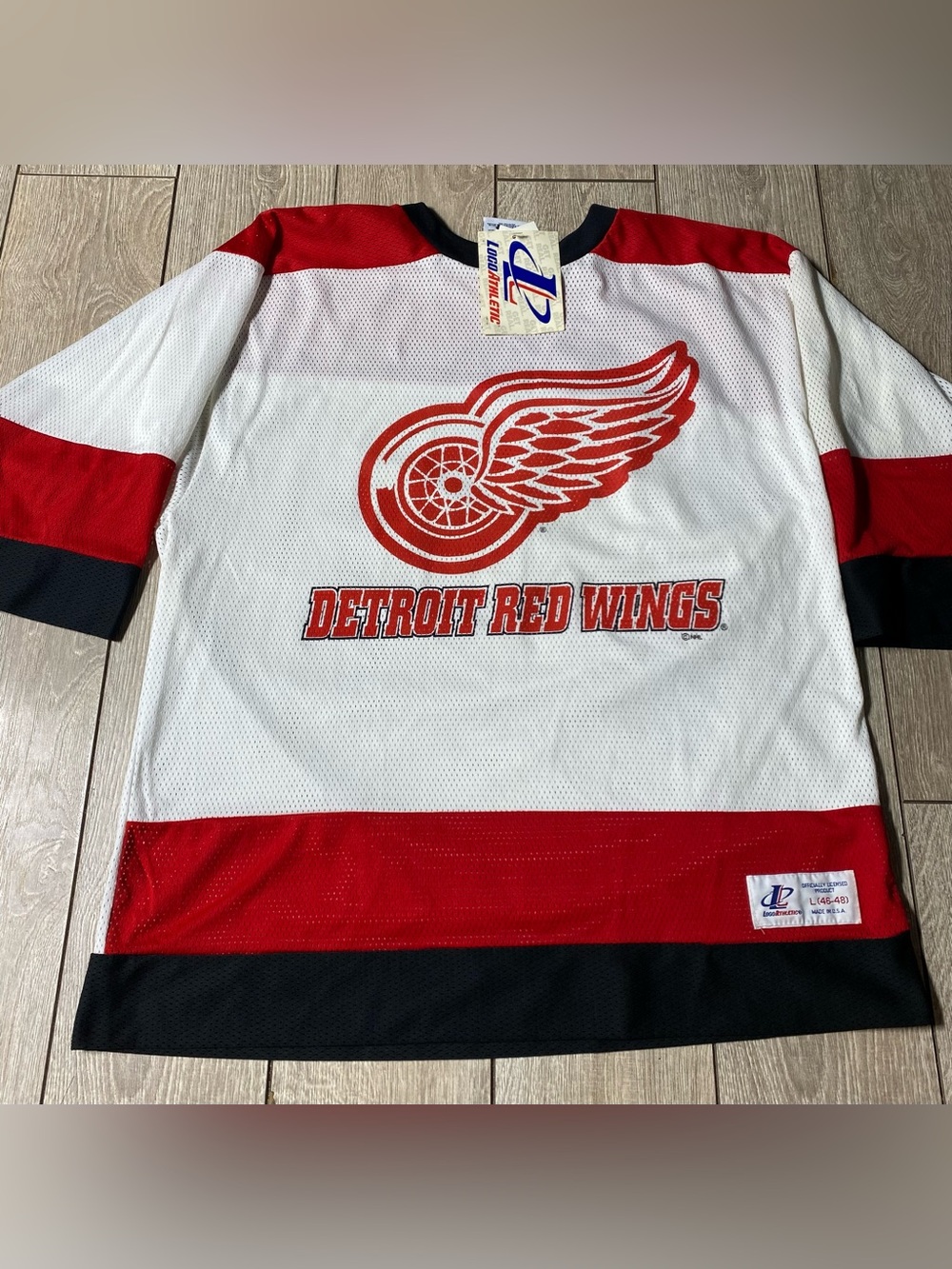 VTG 90s L Logo Athletic Detroit Red Wings Hockey Jersey Mesh Vintage Red & White
